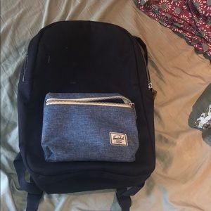 Blue mixed material backpack